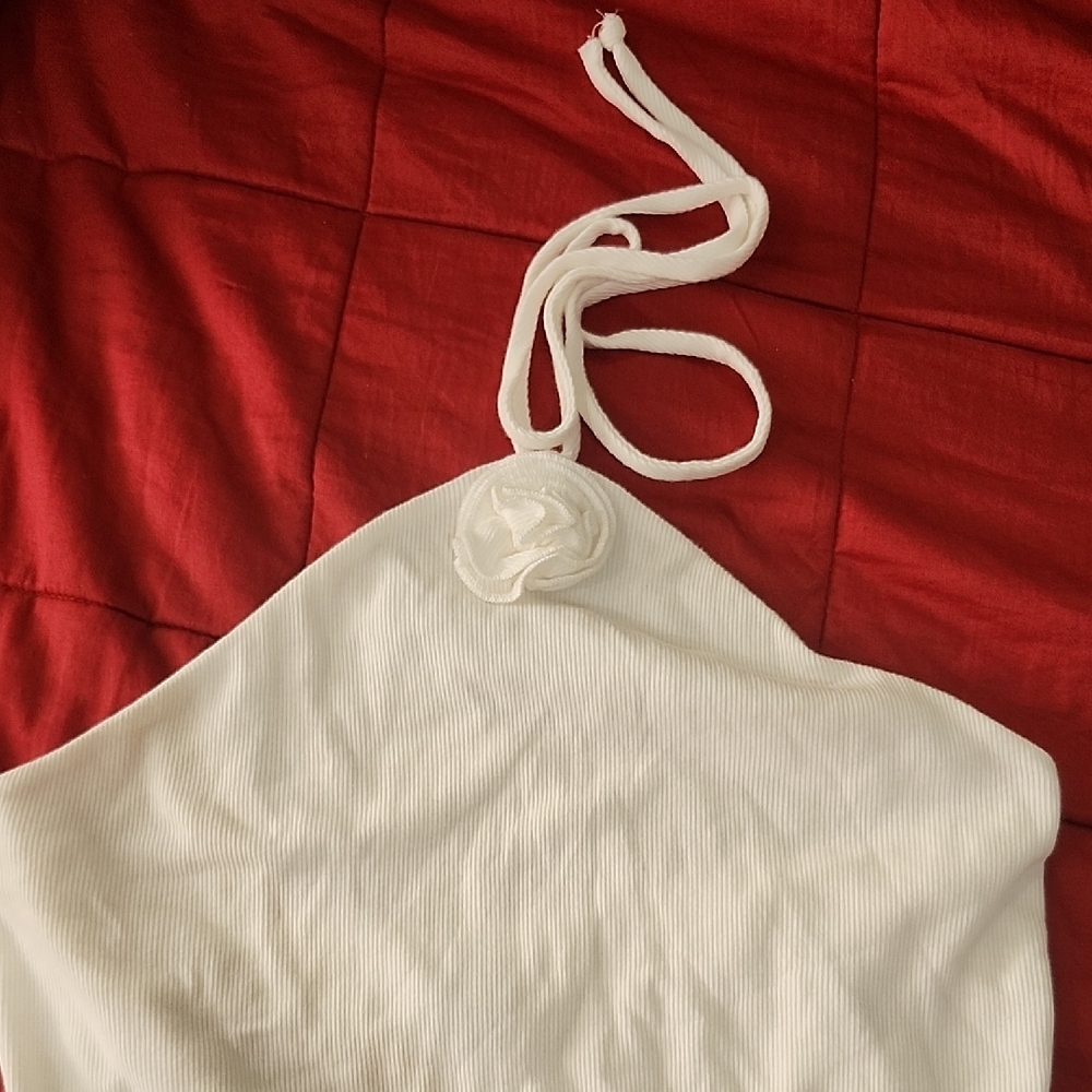 White Halter Top with Floral Detail